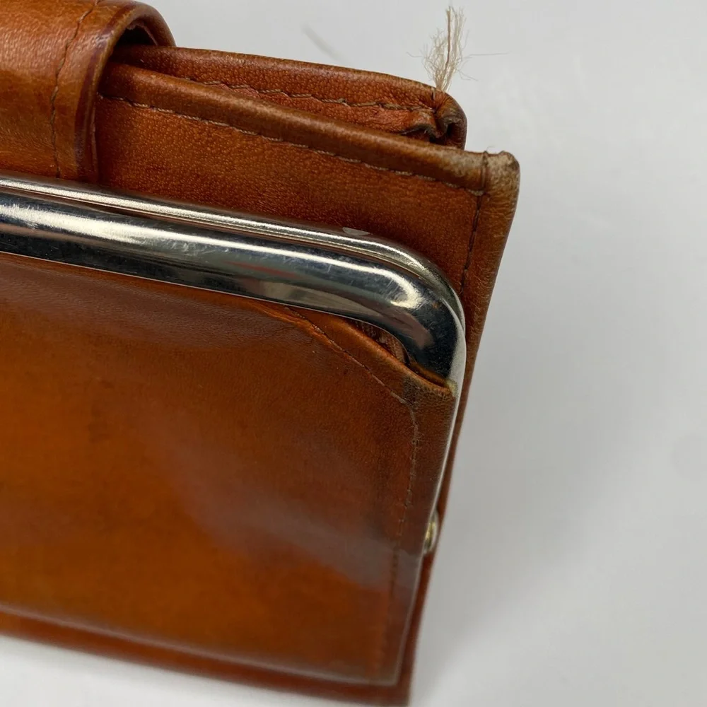 Vintage Rolfs Soft Brown Leather Embossed Tooled Wallet wKiss lock Coin Purse